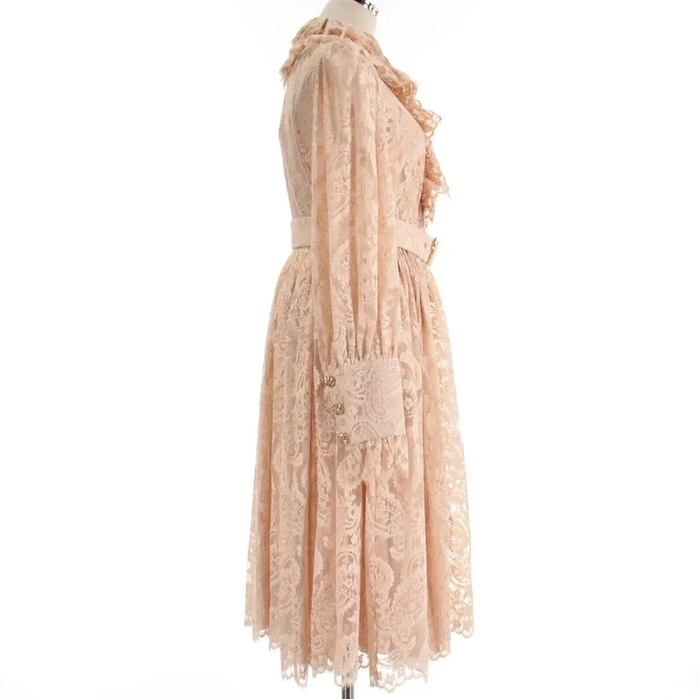 Zimmermann NWT Kaleidoscope Lace Ruffle Midi Dress Size 2 US 8 Light Beigey Pink - Picture 2 of 14